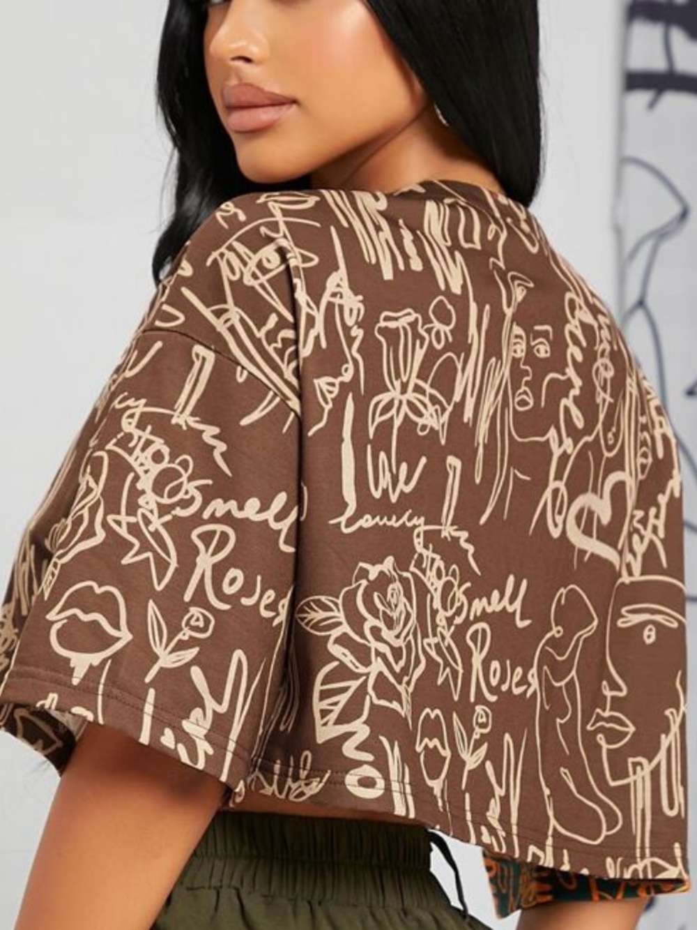 Stylish Brown & Cream Graphic Crop Top